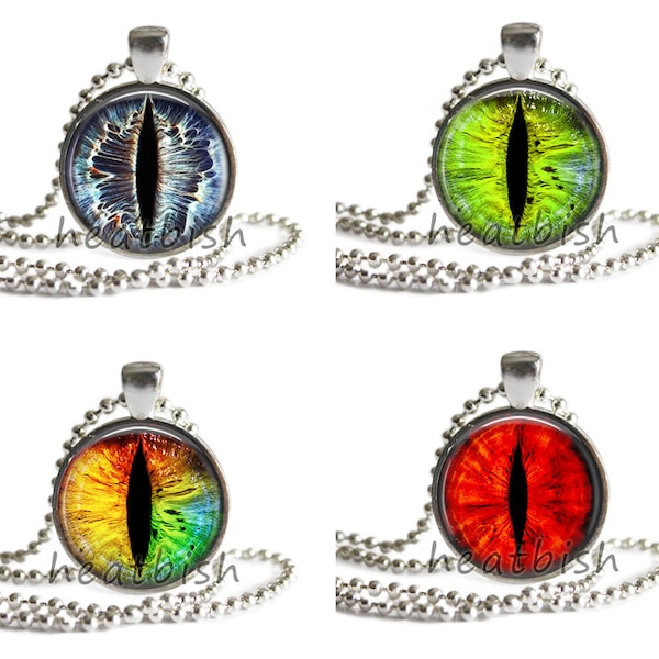 DRAGON EYE CAT Eye Glass Photo Pendant Charm Taxidermy Necklace -- Choose Your Color