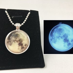 GLOW in the DARK Full MOON Pendant Necklace -- Choose Your Color -- Green, Aqua, Blue, Yellow, White, Orange, Pink, Purple, Red