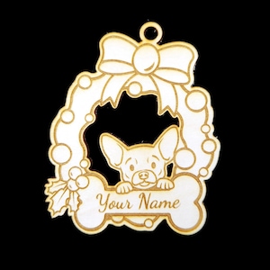 Personalisierter CHIHUAHUA Hund und Knochen Holz Weihnachtsschmuck - Personalisiertes Haustier Geschenk Personalisierbar Kranz Tierliebe
