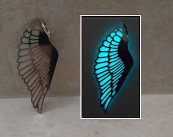 Fairy Wing Charm Necklace - GLOW en la Dark Fantasy Gothic Faerie Angel Bird - Verde Aqua Azul Blanco Rosa Púrpura Naranja Rojo Amarillo