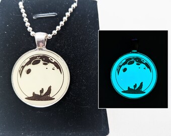 Heulen deiches WOLVES und Vollmond GLOW in der DARK Anhänger Zubehör - 9 Farbwahl - Monogramm Silhouette Charme Halskette Schlüsselanhänger Wolf Natur