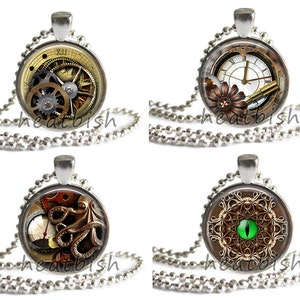 STEAMPUNK DESIGNS Glass Pendant Accessory -- Choose Attachment: Necklace, Keychain, Magnet, Cell Phone Strap -- Vintage Watch Clock Gears