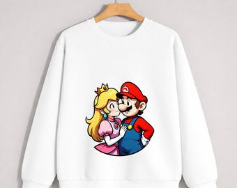 Bluza Mario Princess Peach, bluza Super Mario, bluza z okrągłym dekoltem Nintendo Mario, sweter dla pary Mario Peach, księżniczka Peach, sweter Mario Bros