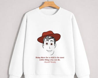 Sweat-shirt shérif Woody Face, col rond Toy Story Pixar, vêtements Woody Quote
