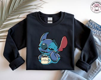 Stitch sweatshirt, Ohana coffee sweat, Disney crewneck, Lilo Stitch sweat, Stitch hoodie, Coffee Stitch sweat, Cute Stitch crewneck