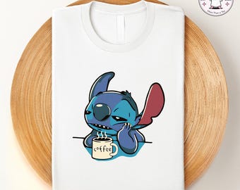 Sleepy Stitch Coffee T-Shirt, Cartoon Unisex Tee