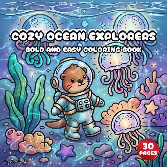 Cozy Ocean Coloring Book | Cute Animals Ocean Explorers & Underwater Adventures Summer Coloring Pages Relaxing Kawaii Bold Easy Printable