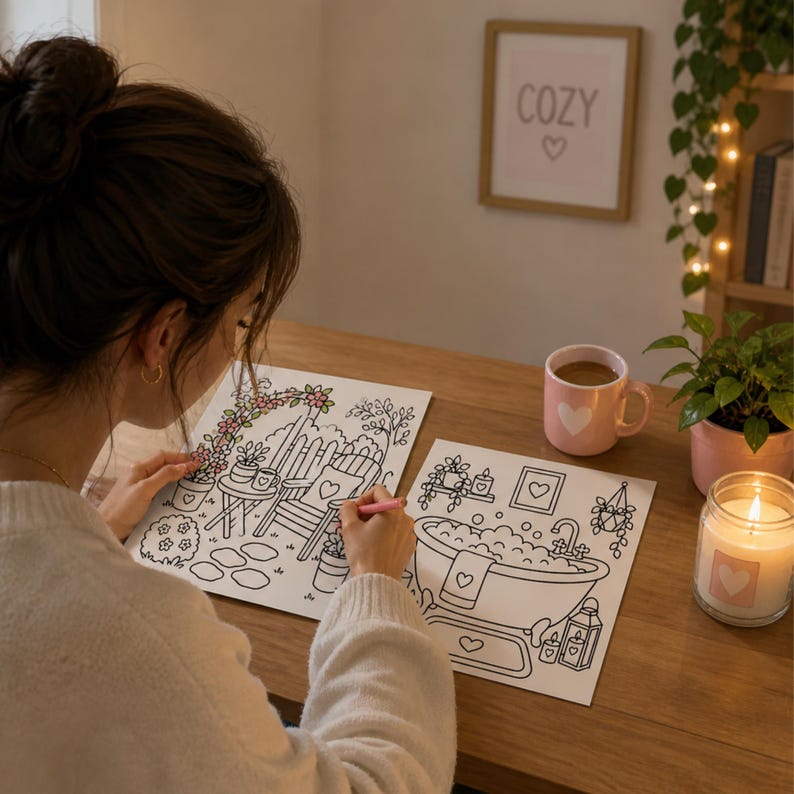 Cozy Adult Coloring Book: Lazy Sunday Reset | Bold & Easy Cozy Hygge Pages for Relaxation | Stress Relief Coloring for Adults |Printable PDF image 8