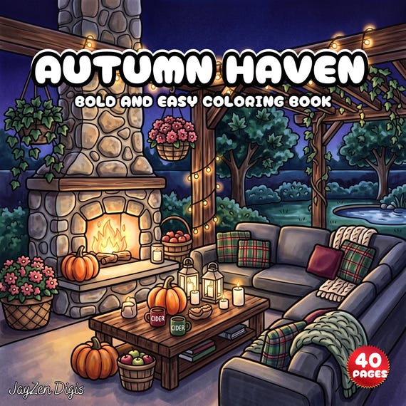 Cozy Autumn Coloring Book | Cute Fall Scenes | Home hygge coloring aesthetic bold & easy  Relaxing Seasonal Coloring Pages for Adults