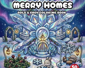 Kleurboek met gezellige huisjes, schattige kerstdorpjes kleurplaten voor volwassenen, winterwonderland kleurboek, feestelijke huisjes om af te drukken