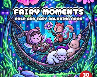 Libro para colorear de hadas acogedoras, lindas páginas para colorear de fantasía, bosque encantado, aventuras mágicas, página para colorear relajante para adultos, páginas para imprimir audaces y fáciles.