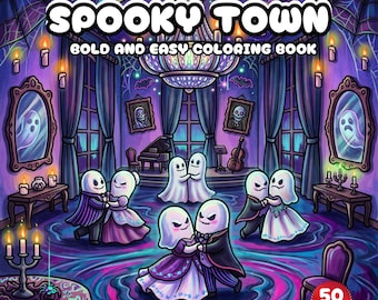 Gezellig Spookstad Kleurboek | Leuke griezelige Halloween-plekken, spookachtige winkels en stoere, makkelijke kleurplaten voor volwassenen - Stressvermindering Printbaar