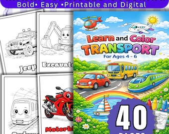 Kleurboek Kawaii voertuigen voor kinderen | Leuke auto's, vrachtwagens en transportpagina's | Leuke afdrukbare pdf-activiteit | Gemakkelijke gewaagde kleurplaten