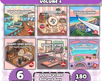Cosy Hygge-kleurboekbundel deel 4, ontspannende, gewaagde en gemakkelijke kleurplaten | Leuke, gezellige momenten, zelfzorg en stressverlichting Afdrukbare pdf