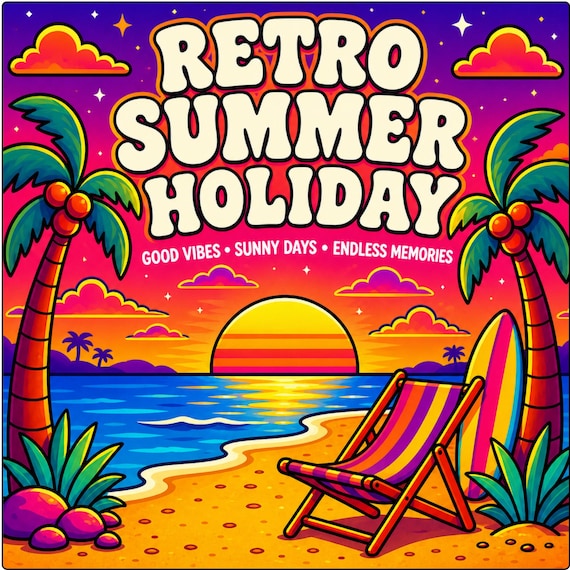 Retro Summer Hygge Coloring Pages | Cozy Cute Summer Coloring Book for Adults | Printable Relaxing Hygge| Bold and Easy Digital Download PDF