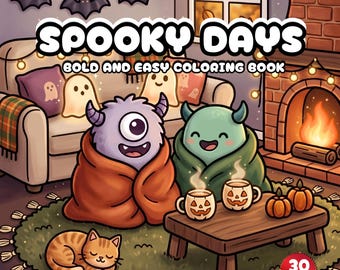 Cozy Halloween Coloring Book | Spooky Days | Cute Ghost & Spooky Moments Fall Autumn Coloring Pages for Kid Adults Printable PDF PNG Digital
