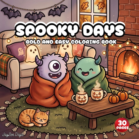 Cozy Halloween Coloring Book | Spooky Days | Cute Ghost & Spooky Moments Fall Autumn Coloring Pages for Kid Adults Printable PDF PNG Digital