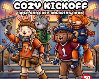 Gezellig voetbal kleurboek voor volwassenen en tieners | Opvallende en makkelijke herfstkleurplaten | Leuk kleurboek met sportieve dieren | Herfstcadeau