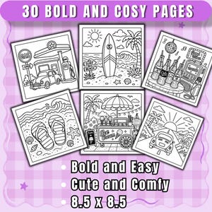 Páginas para colorear de verano estilo Hygge retro / Libro para colorear de verano acogedor y adorable para adultos / Hygge relajante imprimible / Descarga digital en PDF sencilla y llamativa imagen 3