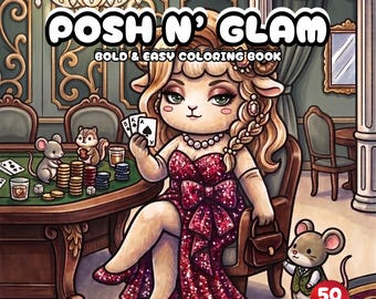 Libro para colorear Posh N Glam Sassy Cozy para adolescentes y adultos, páginas para colorear elegantes y lindas, alivio del estrés y relajación, descarga digital en PDF y PNG.