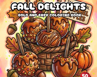Libro para colorear Delicias de Otoño, Páginas para colorear de otoño para niños y adultos, Otoño acogedor, Lindas páginas de Hygge otoñal, Descarga digital llamativa y fácil