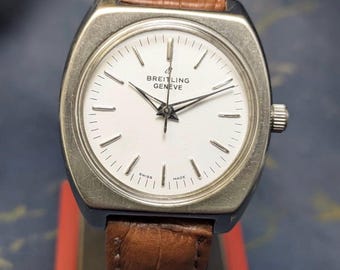 Reloj Breitling Geneve vintage de 17 rubíes, cuerda manual, fabricado en Suiza, para hombre, esfera blanca.