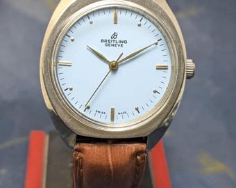 Vintage Breitling Geneve 17 Jewels Manual Winding Swiss Made Men's Watch Blue Dial