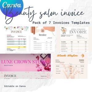 Beauty Salon Invoice Templates Bundle (7 Pack) Editable Canva Invoice | Printable | Small Business | Instant Download
