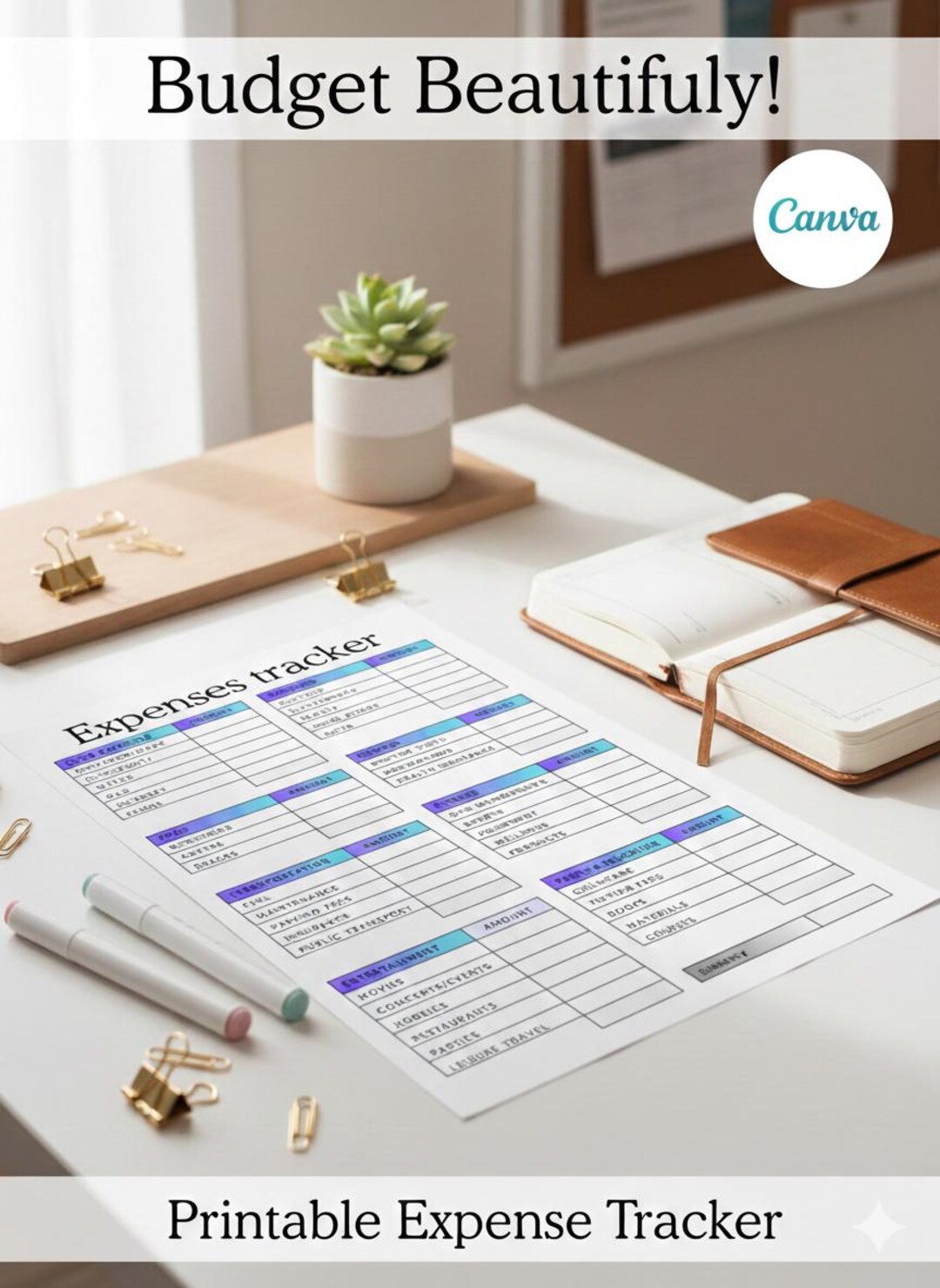 Budget Planner | Printable Expense Tracker, Canva Editable (PDF Pattern ...