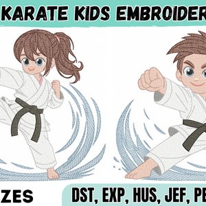 Karate Kids Embroidery Design Machine Digital File, Martial Arts Boy and Girl Embroidery Pattern, Taekwondo Poses, 6 Sizes
