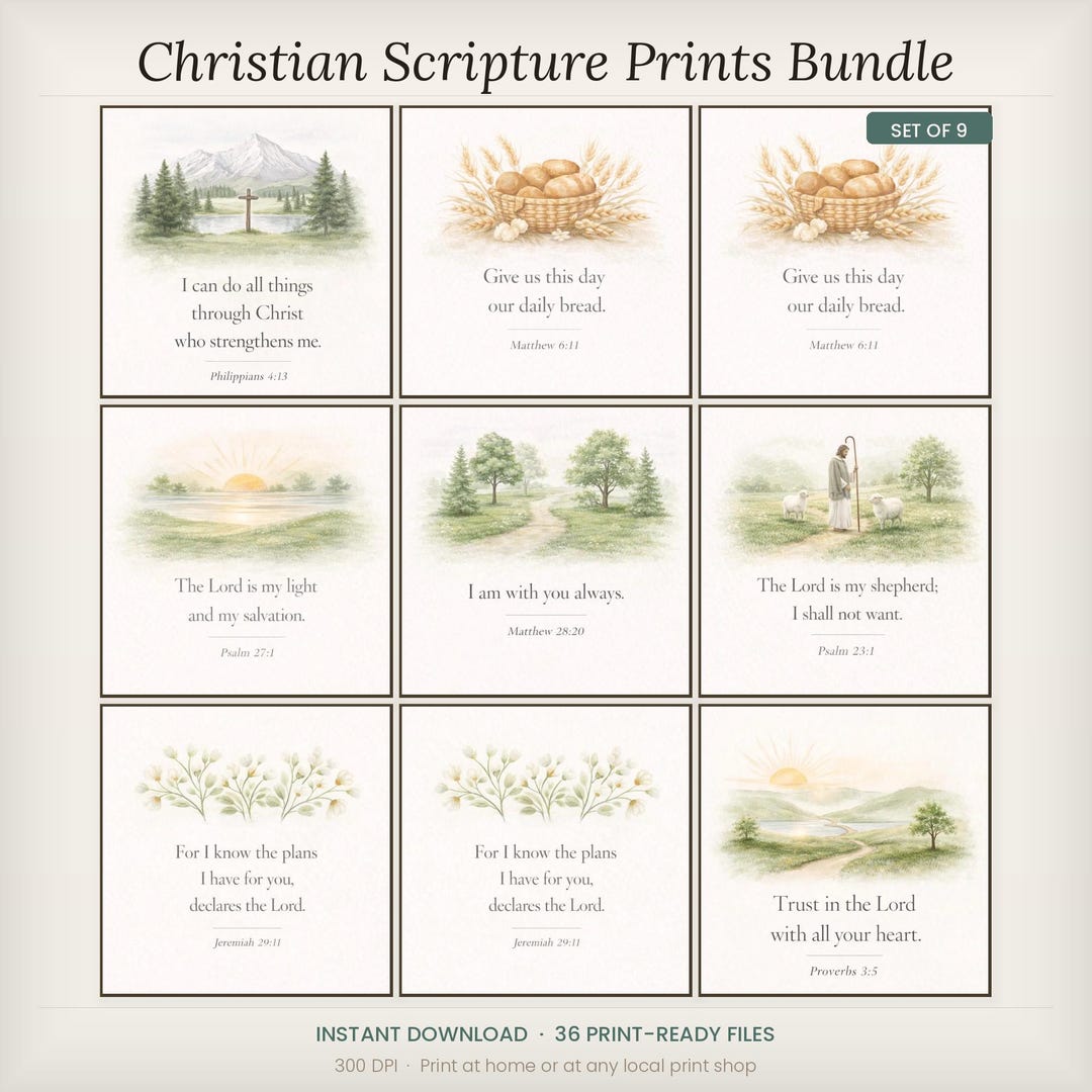 Christian Scripture Prints Bundle, Bible Verse Wall Art, Farmhouse ...