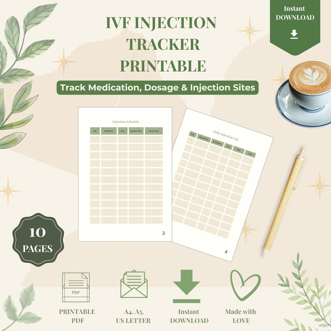 Paper Injection Printable IVF Injection Tracker Printable | Fertility Treatment Log (PDF Download ...