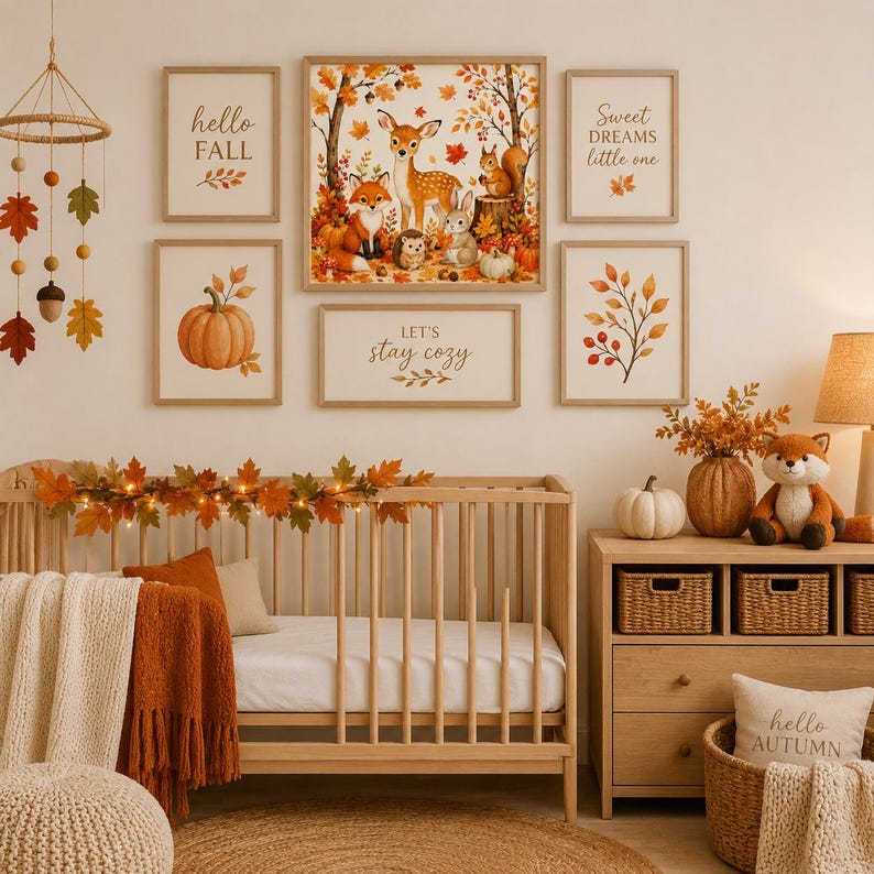 Autumn Woodland Wall Art, Fall Animal Nursery Decor, Forest Nursery ...