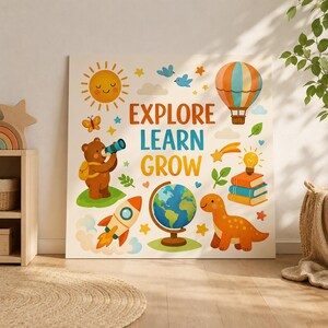 Montessori Wall Art, Kids Room Decor, Nursery Printable, Playroom Poster, Educational Toddler Print, Preschool Decoration,Learn Grow Digital