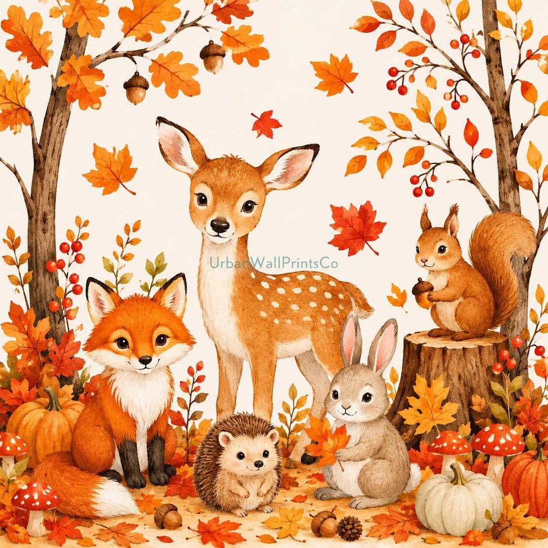 Autumn Woodland Wall Art, Fall Animal Nursery Decor, Forest Nursery ...