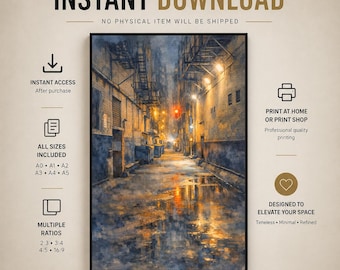 Brick Alley Light – Chicago Architectural Watercolor Wall Art Print (Digital Download)