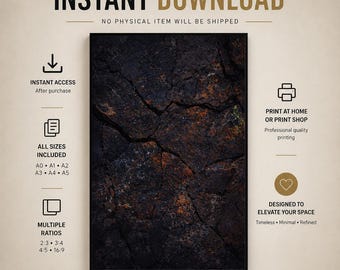 Basalt Under Oxidation – Dark Abstract Mineral Wall Art Print, Textured Stone (Digital Download)
