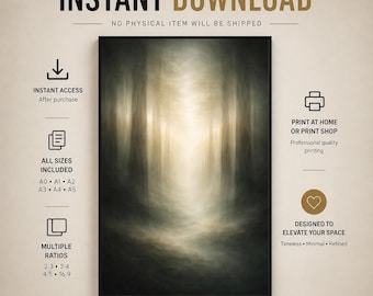 Stillwood Misty Forest Light Wall Art – Atmospheric Woodland Minimalist Print (Digital Download)