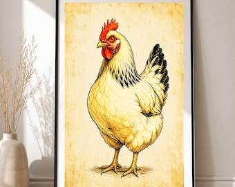 Vintage Chicken – Rustic Farmhouse Kitchen Wall Art Print (Giclée)