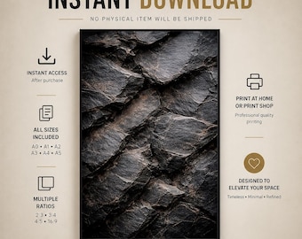 Fractured Slate – Dark Stone Wall Art, Textured Mineral Abstract Print (Digital Download)