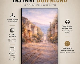 San Francisco Hill – Residential Architecture Watercolor Wall Art Print  (Digital Download)