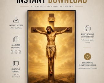 Crucifixion of Jesus Christ – Religious Wall Art Print, Sacred Christian Decor (Museum-Grade Giclée)