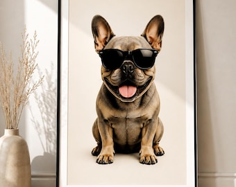 French Bulldog with Sunglasses Wall Art – Funny Dog Print, Modern Animal Decor