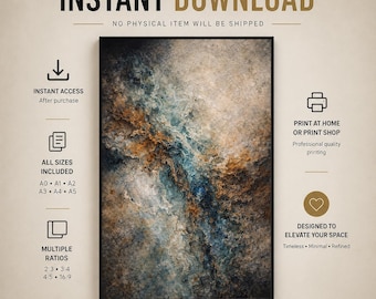 Mineral Drift – Abstract Mineral Wall Art Print, Textured Blue & Ochre Study (Digital Download)