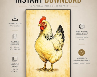 Vintage Chicken – Farmhouse Kitchen Wall Art Printable (Instant Download)