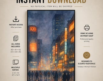 Shibuya Light – Tokyo Night Architecture Wall Art | Atmospheric City Print (Digital Download)