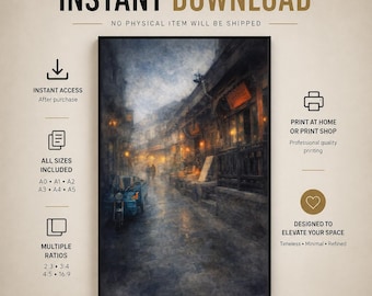 Hutong Corner Light – Beijing Architectural Watercolor Wall Art Print (Digital Download)