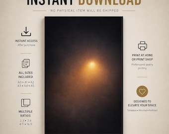 Quiet Beacon Abstract Art – Dark Atmospheric Warm Glow Print (Digital Download)