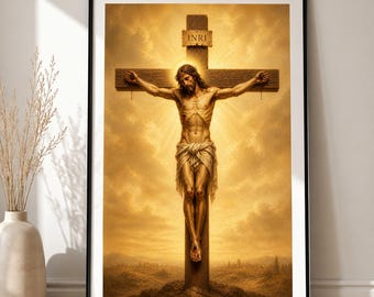 Crucifixion of Jesus Christ – Religious Wall Art Print, Sacred Christian Decor (Museum-Grade Giclée)