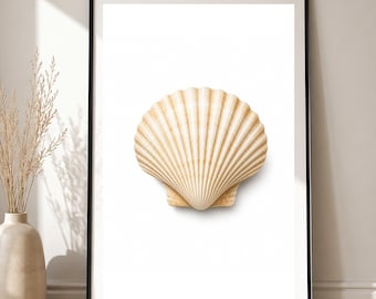 Seashell Wall Art – Minimal Coastal Bathroom Decor Print (Giclée)